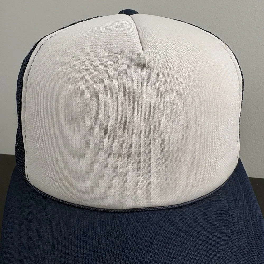 Vintage 80s Youth Blank Foam Trucker Hat Navy Blue White Mesh Snapback Cap